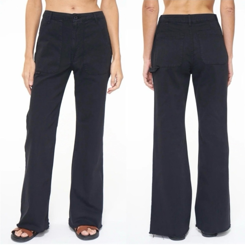 NWT Pistola Sasha Cargo High Rise Pants Womens 32 Black Relaxed Flare Frayed Hem